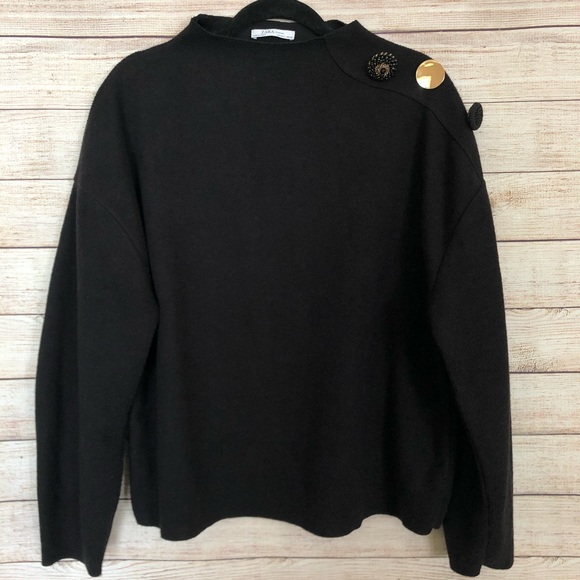 Zara Black Embellished Mock Neck Sweater - Picture 1 of 4